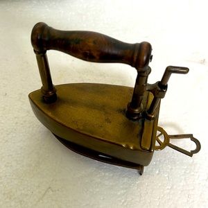 brass iron-shaped match safe, antique, vintage, ca 1890